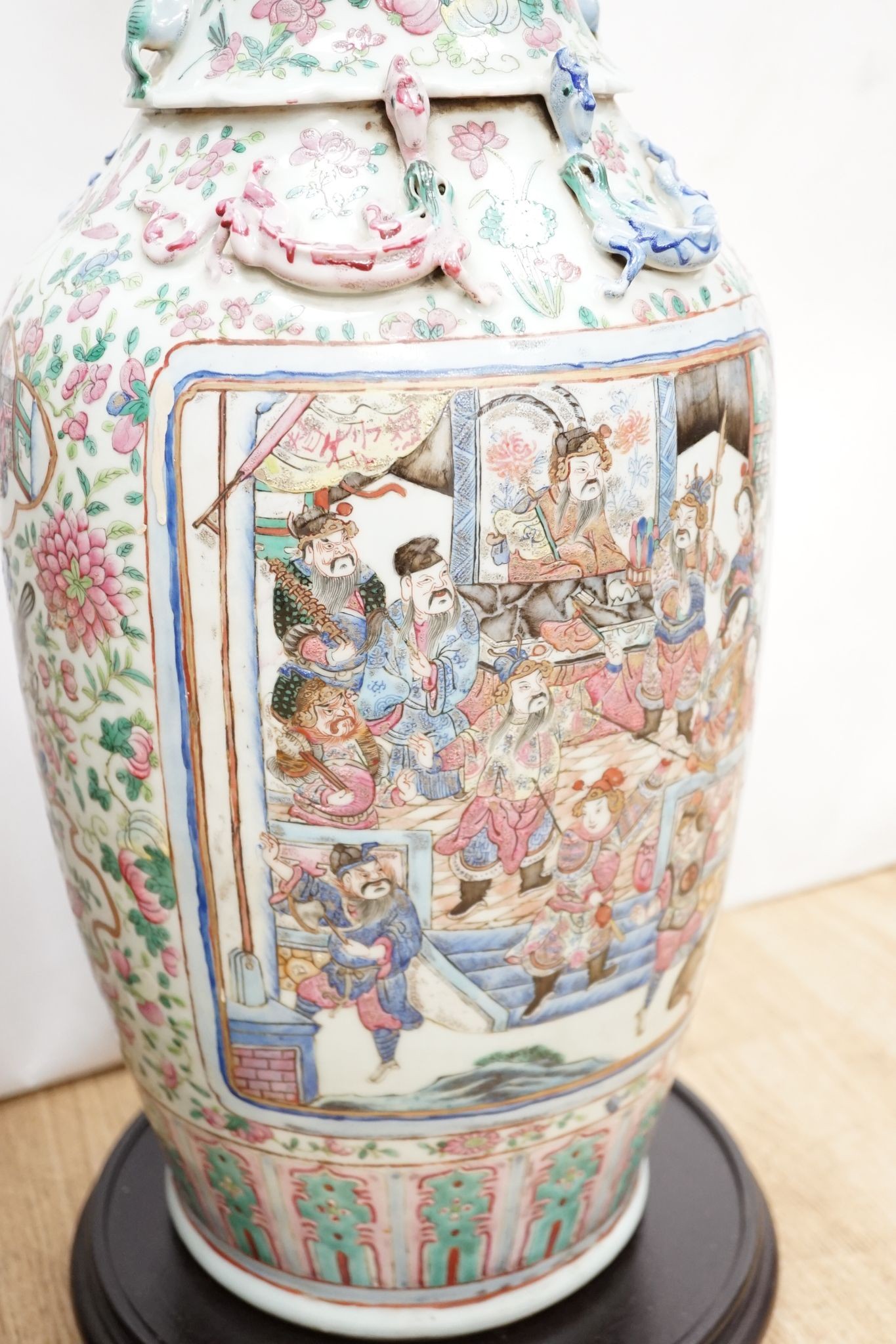 A large Chinese crackle glaze vase, late 19th/early 20th century and a large Chinese famille rose vase, late 19th century, tallest 60 cm.